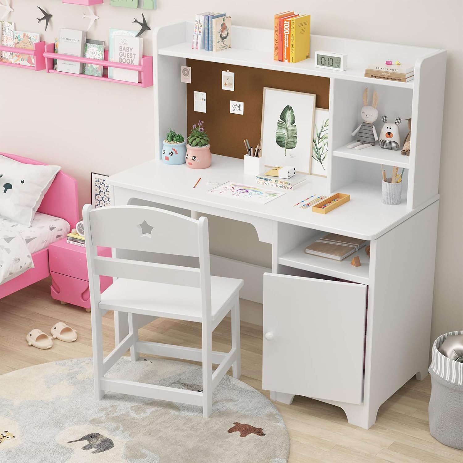 Kids Desk and Chair Set,Study Desk for Kids with Hutch, (b0dqlk785x)